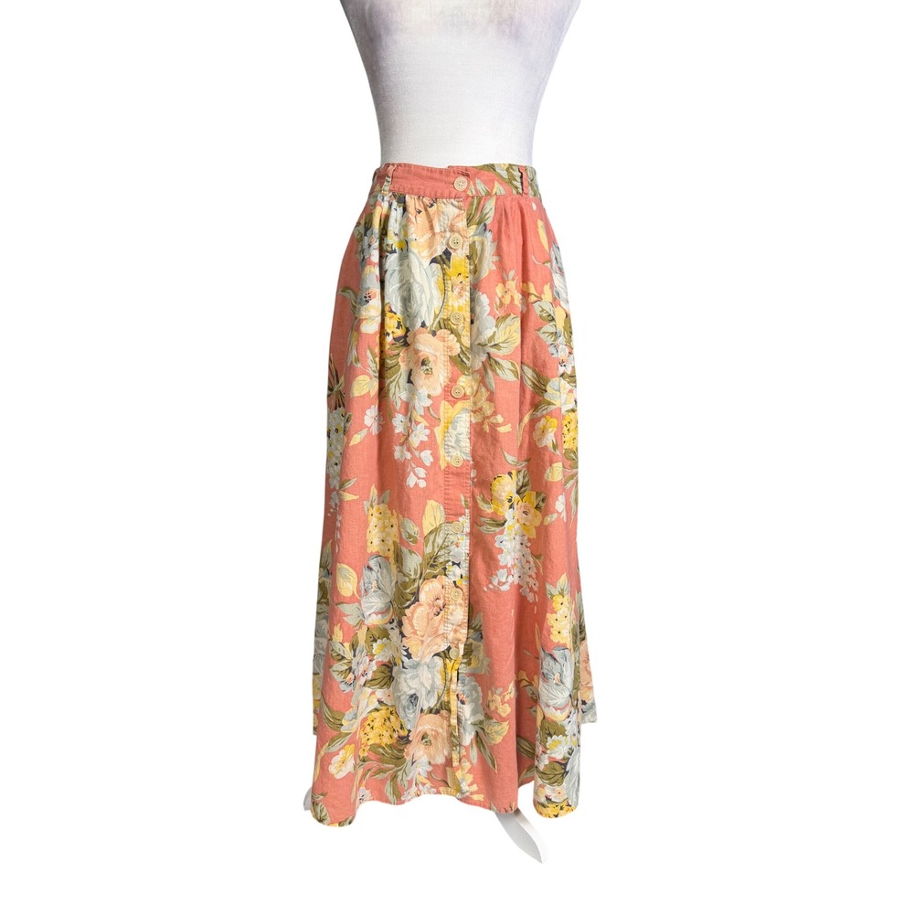 Vintage 90s Floral Button Front Maxi Skirt Cottagecore Prairie Style